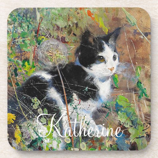 Dessous-de-verre Chat sur parterre de fleurs (Devant)