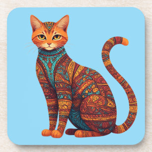 Dessous-de-verre Chat tribal bohème coloré Art