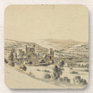Dessous-de-verre Château de Caerphilly (stylo, encre et lavage sur