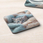Dessous-de-verre Chaton duveteux dans une couverture douce (Côté gauche)