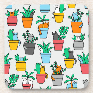 Dessous-de-verre Chats dans les pots à fleurs