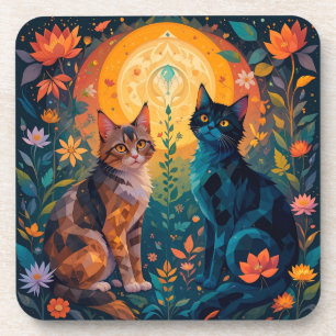 Dessous-de-verre Chats dans un paysage naturel avec des éléments gé