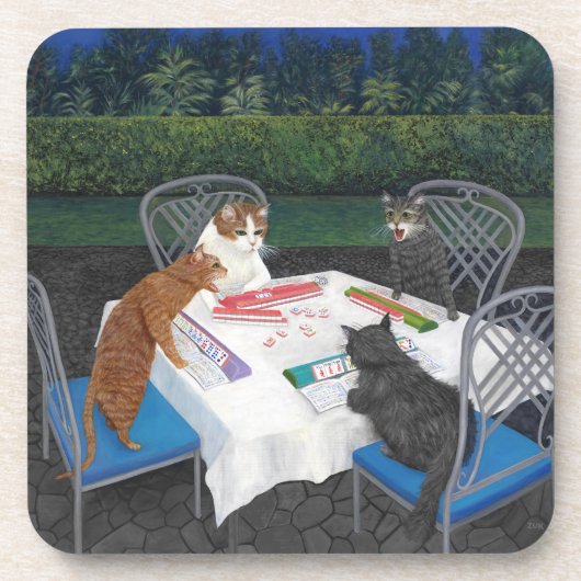 Dessous-de-verre Chats jouant au Mahjong (Devant)