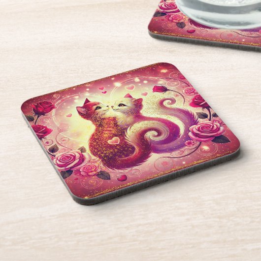 Dessous de verre - Chats roses (Côté gauche)