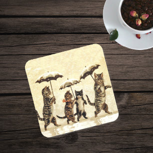 Dessous-de-verre Chats vintages Parapluies Dansant Neige
