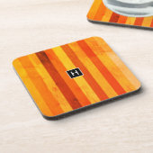 Dessous-de-verre Chaud Patiné Orange Rouge rayures Monogramme (Côté gauche)