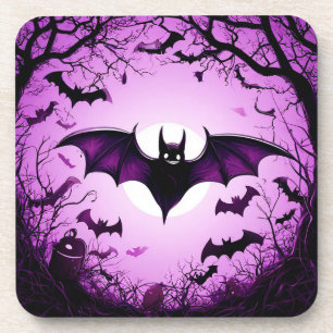 Dessous-de-verre Chauve-souris d'Halloween volant au-dessus d'un ci