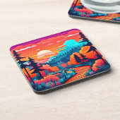 Dessous-de-verre Chemin du coucher du soleil à travers la forêt d'a (Côté gauche)