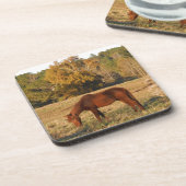 Dessous-de-verre Cheval Brown dans le champ d'arbre jaune (Côté gauche)