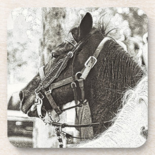Dessous-de-verre Cheval d'art graphique original stylisé noir & bla