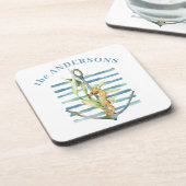 Dessous-de-verre Cheval de mer personnalisé avec thème côtier Ancre (Côté gauche)