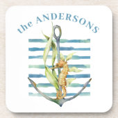 Dessous-de-verre Cheval de mer personnalisé avec thème côtier Ancre (Devant)