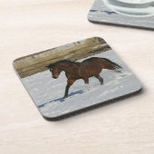 Dessous-de-verre Cheval de pur sang fonctionnant dans la neige (Côté gauche)