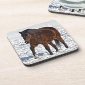 Dessous-de-verre Cheval d'hiver en terrain neigeux (Côté gauche)