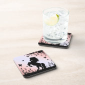 Dessous-de-verre Cheval noir cabré rose (Côté Droit)