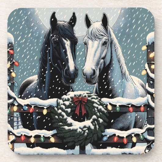 Dessous-de-verre Chevaux de fête | Joyeux Noël (Devant)