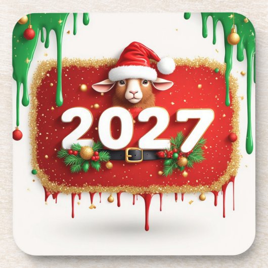 Dessous-de-verre Chèvre de Noël avec Couronne de Verdure Éternelle (Devant)