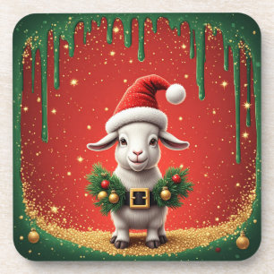 Dessous-de-verre Chèvre de Noël mignonne avec chapeau de Père Noël,