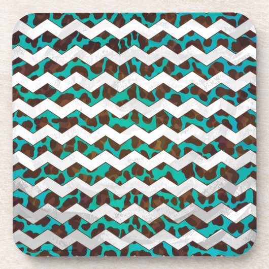 Dessous-de-verre Chevron Leopard Impression Brown et Turquoise (Devant)