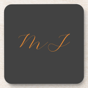 Dessous-de-verre Chic calligraphie gris orange monogramme nom initi