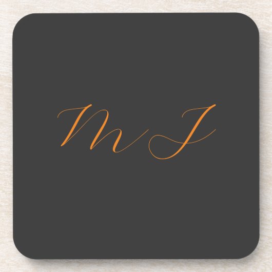 Dessous-de-verre Chic calligraphie gris orange monogramme nom initi (Devant)