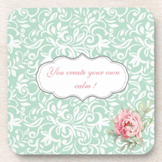 Dessous-de-verre Chic Elegant Damask, Rose, Message Motivationnel (Devant)