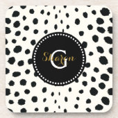 Dessous-de-verre Chic noir blanc cheetah imprimer motif monogramme (Devant)