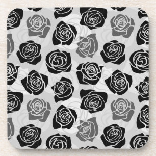Dessous-de-verre Chic Vintage roses noires et blanches