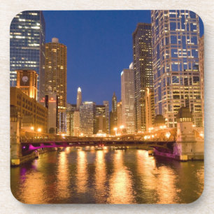 Dessous-de-verre Chicago, Illinois, Skyline et rivière Chicago à