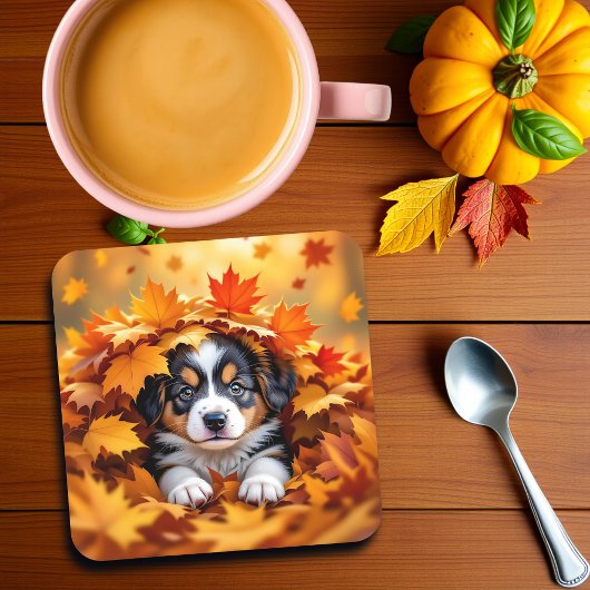 Dessous-de-verre Chien chic mignon dans les feuilles d'automne
