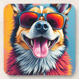 Dessous-de-verre Chien Coloré avec des Lunettes de Soleil