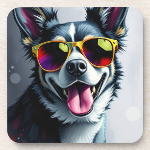 Dessous-de-verre Chien Coloré avec des Lunettes de Soleil