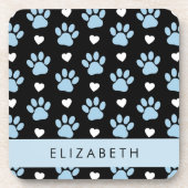 Dessous-de-verre Chien Paws, Blue Paws, White Hearts, Votre Nom (Devant)
