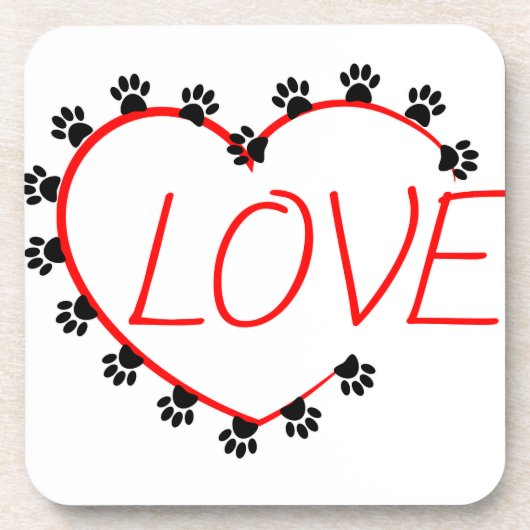 Dessous-de-verre Chien Paws Red Heart Love (Devant)
