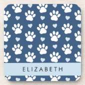 Dessous-de-verre Chien Paws, White Paws, Blue Hearts, Votre Nom (Devant)