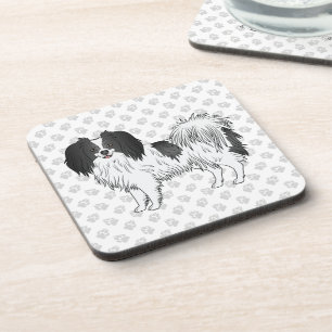 Dessous-de-verre Chien Phalène Noir Et Blanc Sur Motif De Pailles G
