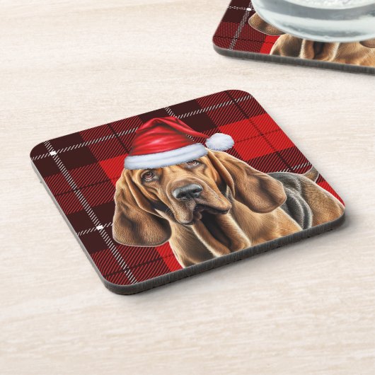 Dessous-de-verre Chien sanglant avec Red Holiday Plaid (Côté gauche)