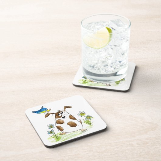 Dessous-de-verre Chien tacheté avec un oiseau (Côté Droit)