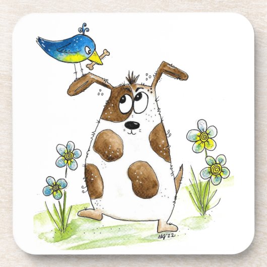 Dessous-de-verre Chien tacheté avec un oiseau (Devant)
