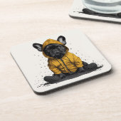 Dessous-de-verre Chien-taureau français mignon portant Raincoat (Côté gauche)