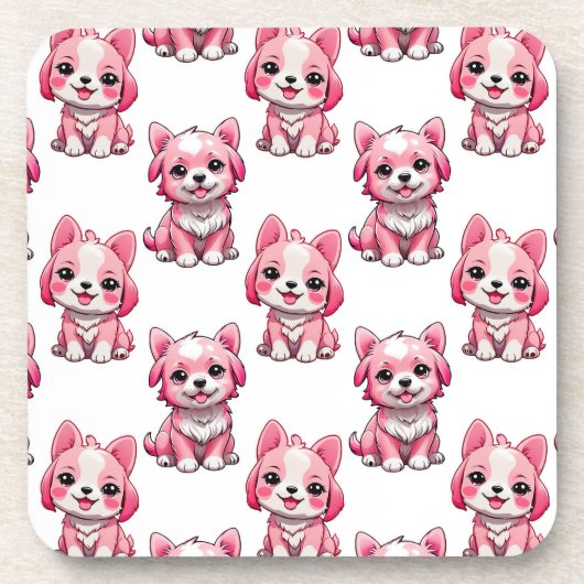 Dessous-de-verre Chiens roses mignons - Blanc (Devant)