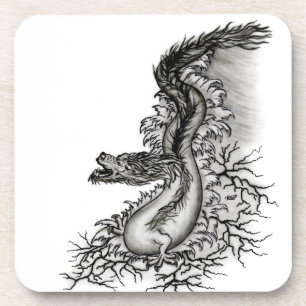 Dessous-de-verre Chine Dragon, noir et blanc Design en Tattoostyl