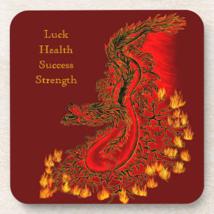 Dessous-de-verre Chine Dragon rouge et or design