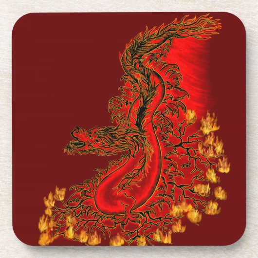 Dessous-de-verre Chine Dragon rouge et or design (Devant)
