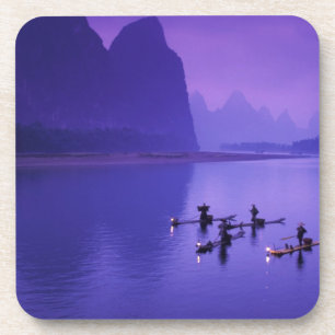Dessous-de-verre Chine, rivière Li. Pêcheurs au cormoran.