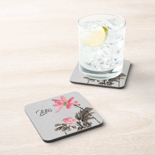 Dessous-de-verre Chinoiserie Aquarelle main libre Floral Lotus Beve (Côté Droit)