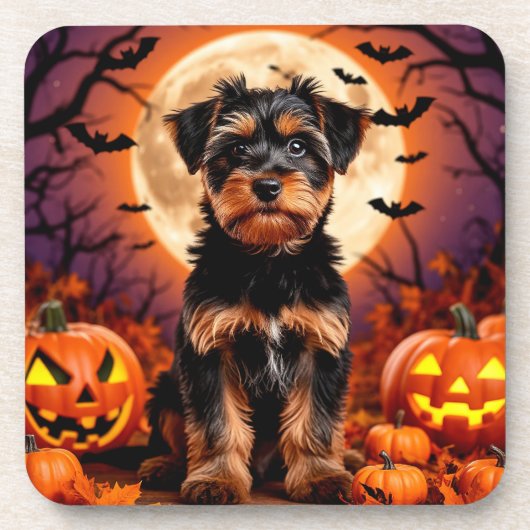 Dessous-de-verre Chiot adorable avec fond Halloween (Devant)