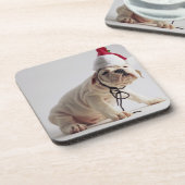 Dessous-de-verre Chiot de bouledogue utilisant le casquette de Père (Côté gauche)