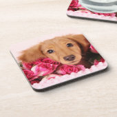 Dessous-de-verre Chiot de teckel entouré par des roses (Côté gauche)