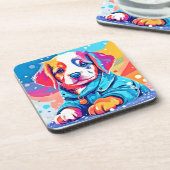 Dessous-de-verre Chiot en design de manteau bleu (Côté gauche)